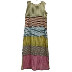 Sacred Threads colorful multi pattern boho quilt like maxi dress. Size Medium